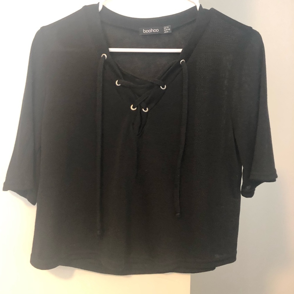 BooHoo black crop top.